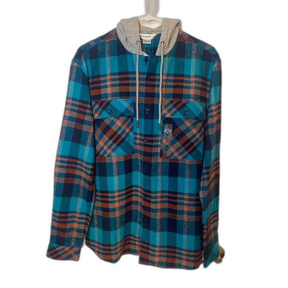 Eleven Paris Blue Columbia Plaid Hooded Shirt Jacket NWT Mens Size LARGE - Picture 3 of 14